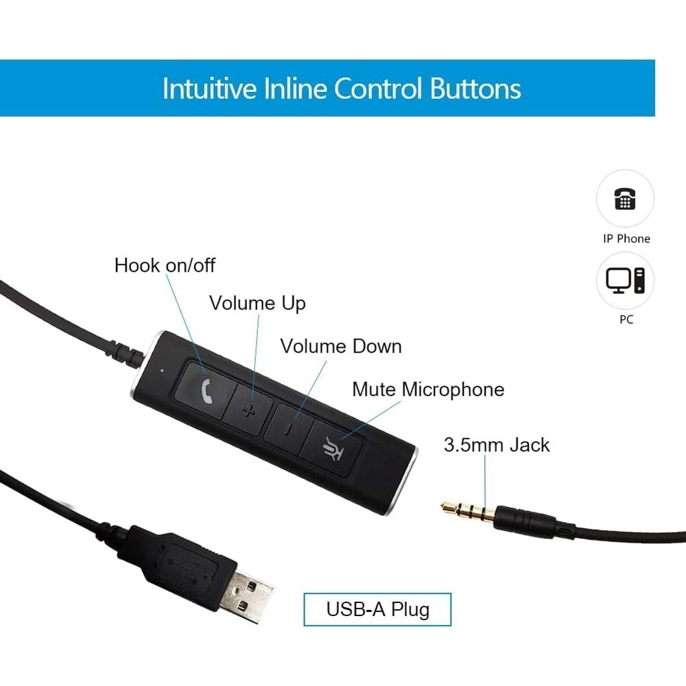 NIB - Mono Wired-Headset with Noise-Cancelling Microphone - 3.5MM+USB-A Mono - Picture 3 of 7